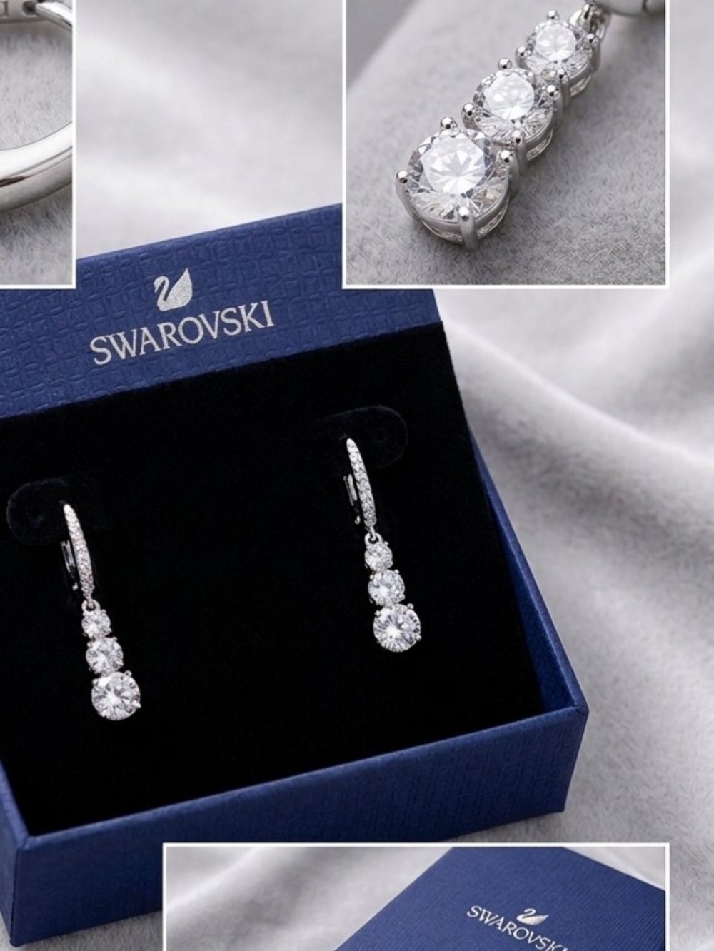 Swarovski Attract Trilogy Drop Earrings (Rhodium-Plated)